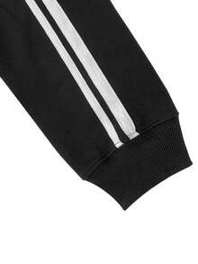 女款棉质双条纹撞色罗纹侧条纹镶嵌撞色细边休闲学院风圆领运动衫