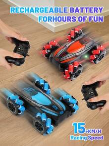 1 件 2.4GHz 遥控特技车玩具，4WD 360° 翻转漂移遥控赛车，全地形越野车玩具，适合 4-12 岁男孩和女孩的生日/圣诞节/新年礼物（蓝色/红色） - 彩色 - 查看 2