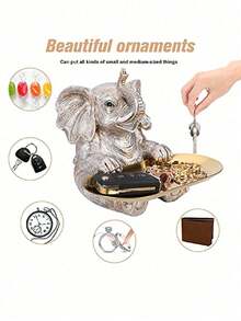 1 件树脂大象托盘装饰：可爱的动物雕像，可用作入口钥匙扣、客厅装饰托盘，用于存放珠宝和钥匙，是整理和送礼的完美家居装饰品