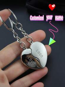 Custom Couple Keychains Personalized Engraved Heart Keyring Matching Magnetic Lovers Keychain Valentines Birthday Anniversary - Multicolor - View 3