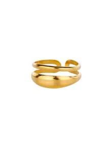 1 pieza Anillo doble grueso minimalista para mujer, chapado en oro de 18K, de acero inoxidable con diseño geométrico abierto, regalo de joyería para boda o Navidad - Multicolor - Ver 9