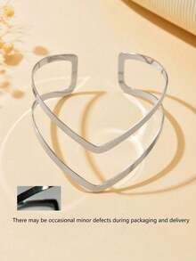 1 件休闲简约个性化时尚金属线不对称开口臂章，嘻哈朋克性感派对夜总会银色几何臂袖身体首饰，适合女性日常、节日、派对穿着（包装和运输过程中可能有轻微瑕疵） - 銀色 - 查看 5