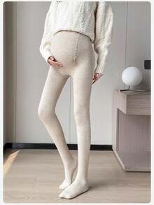 1 quần tất cho phụ nữ mang thai, kiểu mỏng, đai hỗ trợ có thể điều chỉnh cho bụng, có thể mặc như quần bó trong thời kỳ mang thai, thích hợp cho nhiệt độ 15°C - 25°C - trắng - Xem 6