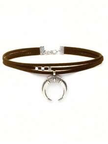 Punk Gothic Vintage Black Moon Crescent Pendant Choker Sexy Rock Handmade Boho Silver Necklace Jewelry Accessories Best Friend Gifts For Women And Girls