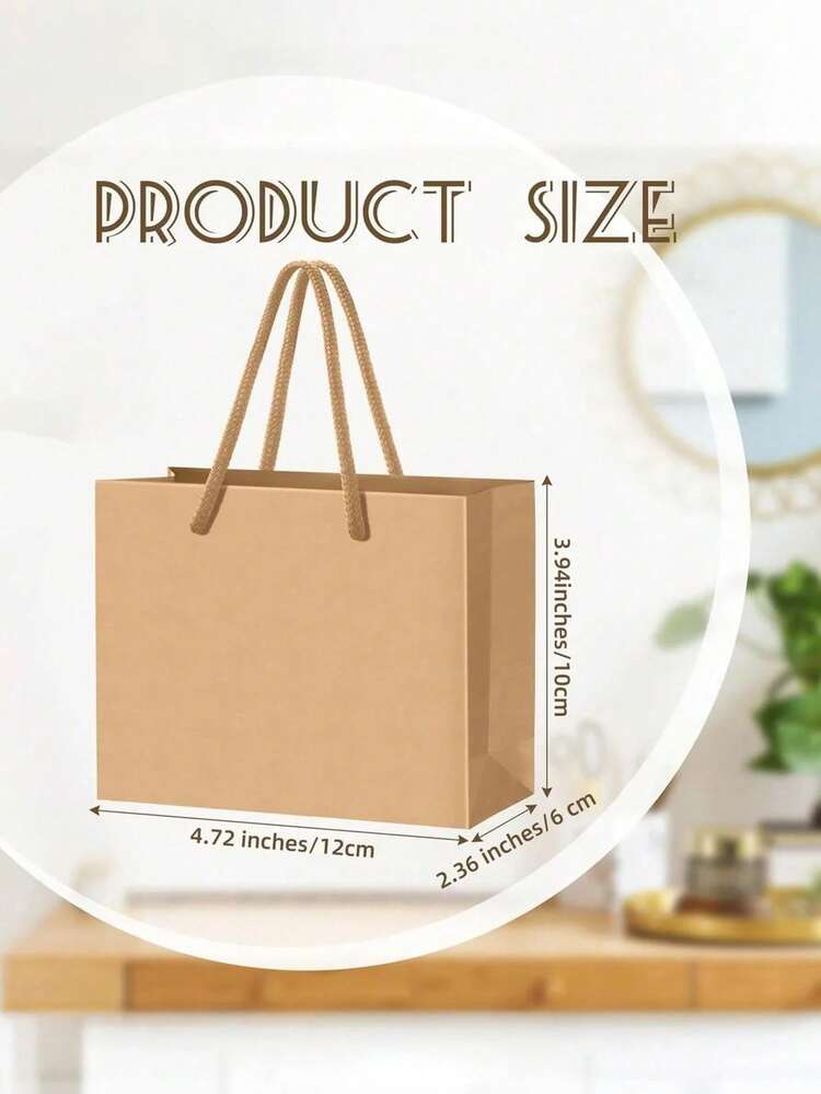 10pcs Khaki Kraft Paper Tote Bags, Khaki Gift Bags, Solid Color Gift Bags, Mini Portable Shopping Bags, Suitable For Boutiques, Wedding Party Favors, Baby Showers, Birthdays, Gifts, Bridesmaids, Mother's Day, Graduations And More - Multicolor - View 5