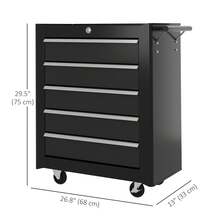 HOMCOM 5 Drawer Roller Tool Chest, Mobile Lockable Toolbox, Storage Organizer With Handle For Workshop Mechanics Garage, Black - Black - View 2