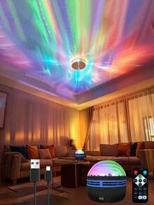 Máy chiếu cực quang đa năng Northern Lights - Đèn sao dùng nguồn USB với 7 mẫu màu, điều khiển từ xa và dây điện, thiết kế để bàn với giá đỡ có thể tháo rời, điều khiển từ xa, nhựa màu đen không có pin - Q6 đen - Xem 7