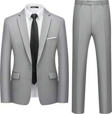 Men's 2 Piece Suits Two Button Pants Set Party,Wedding And BusinessChristmas CNPN - 淺灰色 - 查看 12