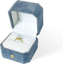 Velvet Ring Box,Navy Blue Deep Blue Ring Box For Proposal Engagement Wedding Day,Sturdy Single Ring Case,Vintage Jewelry Storage Gift Box - Hồ xanh - Xem 12