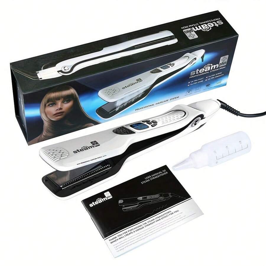 UKLISS Caja de Regalo de Vacaciones Edición 2-En-1 Alisador/Rizador de Vapor – Anti-Quemaduras, Iones Negativos, Calentamiento Rápido, Herramienta de Peinado de Grado de Salón – Portátil, Adecuado para Uso Doméstico y de Salón