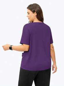 cimmuovere Plus Size Women's Round Neck Cutout Short Sleeve Double Pocket Solid Color Scrubs Nurse Scrubs Workwear Dentist Healthcare Pet Hospital Laboratory Top - Purple - View 9