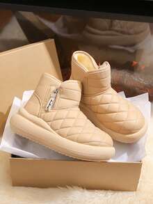 女士冬季新款加厚雪地靴，女士保暖加厚皮靴，防水防滑运动鞋 - 卡其 - 查看 5