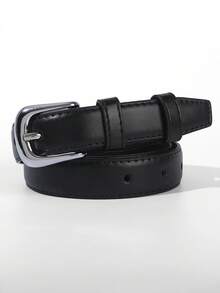 1 pieza/2 piezas Cinturón sólido casual y versátil con hebilla plateada para mujer, adecuado para el uso diario - Hebilla plateada multicolor - Ver 13
