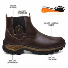 Men's Waterproof Leather Boot, Combat Boot, Comfortable Gel Insole - Coffee - View 2