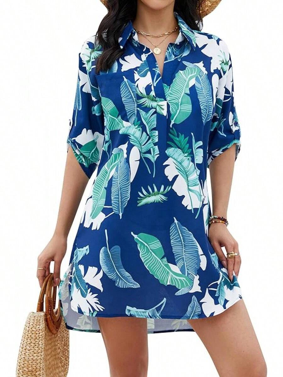 Women's Swimsuit Cover - Ups White Chiffon Bikini Swimwear Beach Dress Outfits Summer 6HQS - Floral Print - 查看 1