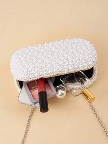 1 Piece Of Elegant And Luxurious Women's Exquisite Pearl Party Bag Clutch, Fashionable And Shiny Handbag, Suitable For Women's Party, Wedding, Dinner, Banquet Evening Bag, Suitable For Party Girls, Ladies, For Women, Very Suitable For Party, Wedding, Prom, Dinner/Banquet, The Best Gift For Women - trắng - Xem 5