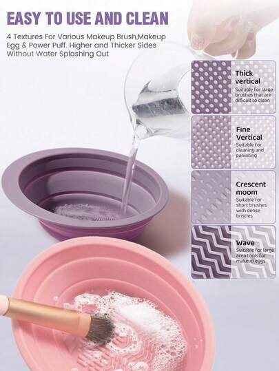 Recipiente plegable de silicona para limpiar brochas de maquillaje, almohadilla portátil para lavar brochas de maquillaje, herramienta de limpieza y secado de brochas de belleza, apta para brochas, borlas y esponjas, herramienta de limpieza rápida de maquillaje, caja de limpieza en seco plegable de silicona, limpiador de brochas de maquillaje no dañino, huevo de maquillaje