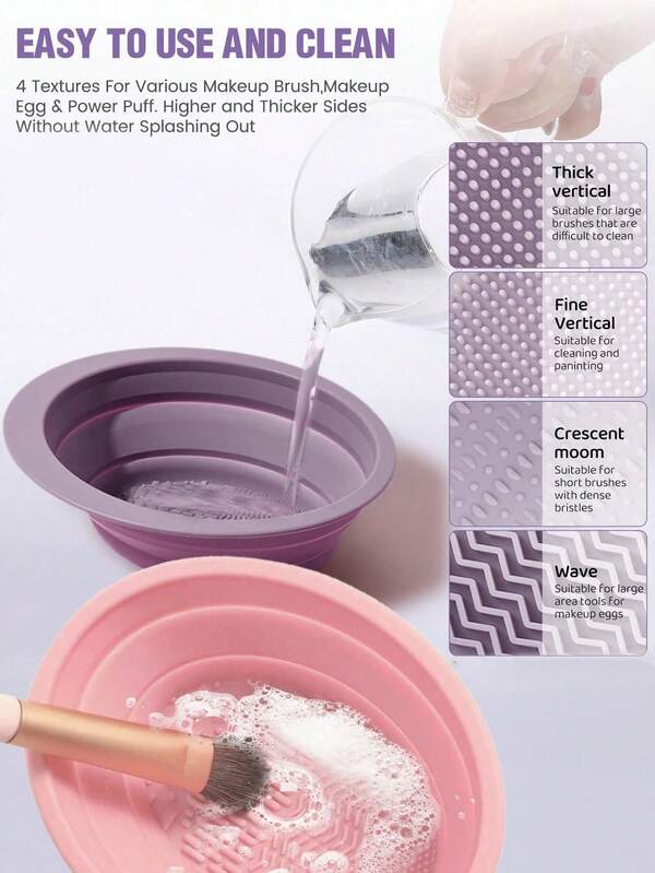 Foldable Silicone Makeup Brush Cleaning Bowl, Portable Makeup Brush Cleaning Pad, Beauty Brush Cleaning And Drying Washing Tool, Suitable For Brush Puff And Sponge, Quick Cleaning Makeup Tool Dry Cleaning Box Silicone Foldable Makeup Brush Cleaner Puff Makeup Egg Non Damaging Hair Brush Cleaner Makeup Tool