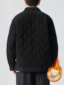 加大码保暖加厚灯芯绒开衫外套，适合冬季穿着 - 黑色 - 查看 6