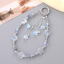 Korean Style Iridescent Rose Short Phone Chain For Women, Elegant Bell Flower Pendant Bag Charm,  Handcrafted Multi-Purpose Hanging Accessory, Stylish Mobile & Purse Ornament, Fashionable Girly Daily Use Phone Strap - Mặt dây chuyền Morning Glory K4877 màu xanh - Xem 6