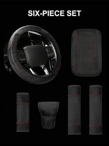 6 Pezzi Set Accessori Auto in Pelle PU, Coprivolante, Copri Console Centrale, Copri Freno a Mano, Copri Cintura di , Copri Bracciolo, Accessori Auto, Modanature Interni Automobile.