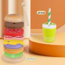 A Set Of Colorful Simulated Wooden Burger And Sandwich Play Toys, Classified And Stacked Toys, Parent-Child Interactive Toys, With Playful Expressions - Perfect As A Role-Playing Toy And An Ideal Gift For Back To School, Birthdays, Easter, Christmas, Halloween And Other Holidays. Toy Food Set, Lively Design, Using Durable Wooden Structure