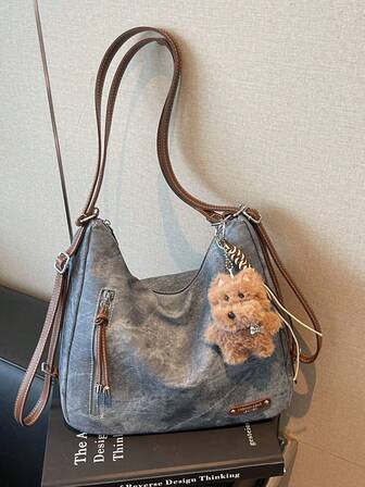 Merlard Retro 2025 Matte Texture Large Capacity Fashion Versatile Shoulder Bag, High-End Beach Bag, Tote Bag, Shopping Bag, Big Bag, Niche Texture Handbag, Zipper Dual Shoulder Strap Crossbody Bag