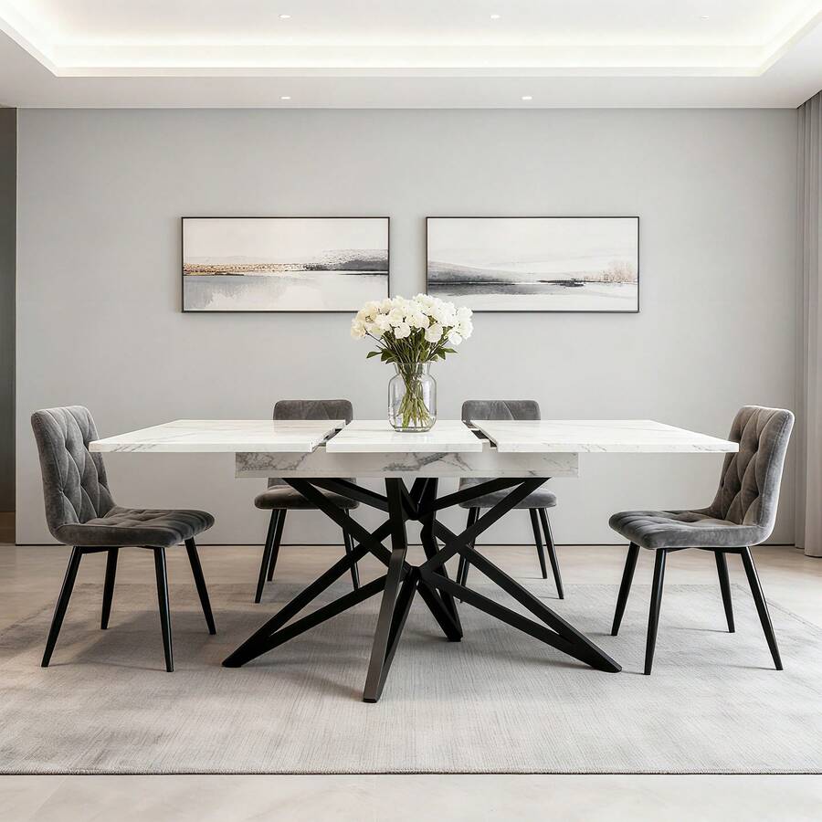 Dining Tables - White + MDF + Metal - View 1