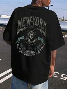 Playera de verano para hombre estampado gráfico  cuello redondo manga corta  algodón grueso cómoda diseño transpirable ajuste casual ideal para uso diario y ocasiones informales con tejido resistente y duradero que mantiene su forma después de múltiples lavados - Negro - Ver 3