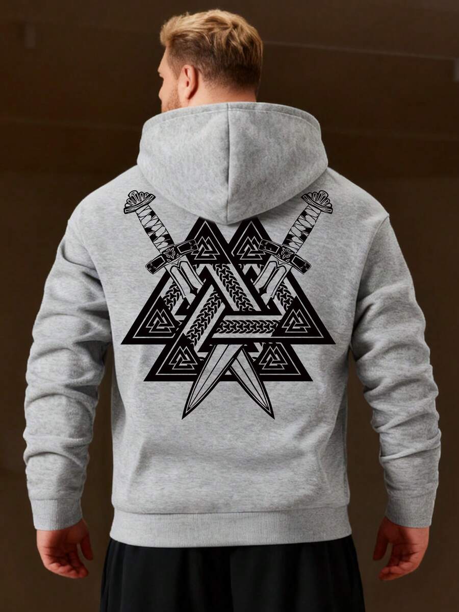 New Plus Size Men Outdoor Casual Hooded Sweatshirt, Autumn/Winter - Grey - View 1