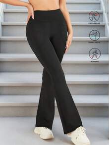 High Waist Flared Yoga Pants With Pockets, Slim Fit Tummy Control Loose Wide Leg Dance Trousers For Women - Black - View 5