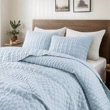 Blue Quilt King Size Bedding Sets With 2 Pillow Shams, Lightweight Soft Bedspread Coverlet, Quilted Blanket Thin Comforter Bed Cover All Season, 3 Pieces, 104x90 Inches, All - Season Bedding - 藍色 - 查看 1