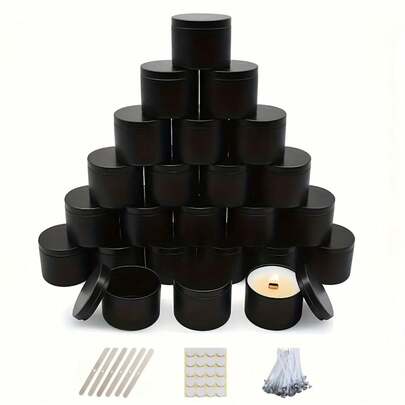 47-Piece Black Candle Jar Set, 4 Oz Matte Candle Jars With Lids, Suitable For Candle Making, Home Decoration, DIY Crafts, And Small Item Storage, Includes 6 Empty Candle Jars, 6 Wick Holders, 15 Candle Wicks, And 20 Stickers.
