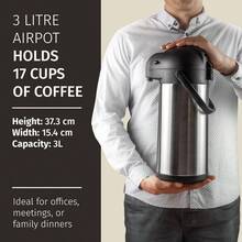 Coffee Carafe With Pump - 102oz 3L Airpot 12 Hours Large Hot Carafe, Cocoa Dispenser Parties - Tea Flask, Insulated Stainless Steel Airpots Hot Beverage Dispenser - Coffee Pump - 銀 + 102 盎司 - 查看 4