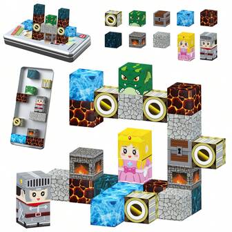 Blocs magnétiques, cubes de construction de puzzle 3D, jeu d'aventure cool STEM dragon et château pour garçons et filles, cadeaux de fête d'anniversaire, de Noël et d'Halloween