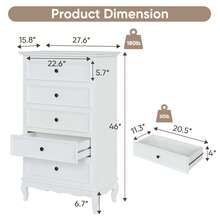 Dresser For Bedroom, Modern 5 Drawer Dresser With Solid Wood Legs And Painted Finish, Tall Chest Of Drawers, Wooden Storage Cabinet Organizer For Living Room, Nursery, Hallway, Entryway - 白色 - 查看 7