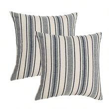 装饰性波西米亚风抱枕套，农舍风格纹理枕套，18 x 18 英寸，适用于椅子、沙发、卧室、客厅等家居装饰，经典蓝米条纹（1 件装，2 件装可选） - 藏蓝色 - 查看 9