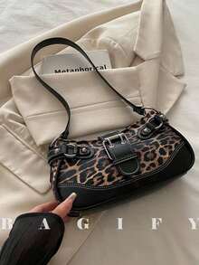 New Fashion Buckle Leopard Print Handbag & Shoulder Bag, Suitable For Parties, Outings, Vacations, Shopping And Daily Use, Can Store Coins, Phones, Also Suitable As A Work Bag For Office Ladies, College Students And Working Women, Elegant Ladies Bag - 咖啡 - 查看 1