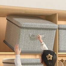 1pc Herringbone Pattern Large Capacity Storage Box, Minimalist Non-Woven Fabric Cube, Multi-Size Storage Bin, Clothes & Pants Organizer Box, Wardrobe Organizer, Bedroom Clothing Storage, Quilt Storage Box, Suitable For Home/Wardrobe Organization - Grey - View 2