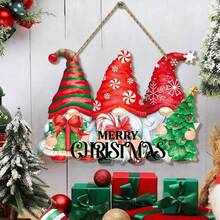 1 Peça Decoração de Porta de Boas-Vindas de Natal, Placa de Porta de Duende de Natal, Placa de Madeira Pendurada com Mensagem Feliz Natal, Decoração de Parede Estilo Country Natalino para Família, Área Externa, Quintal, Jardim