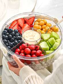 1 pieza Caja de almacenamiento hermética transparente de 6 compartimentos para frutas y aperitivos para la cocina/comedor, fácil de limpiar, diseño con asa portátil, adecuada para picnic, camping, fiestas - Blanco transparente - Ver 9