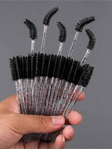 100/50/10 支睫毛刷、带容器的黑色眼影棒、一次性眉刷、睫毛嫁接刷、眉刷、蓖麻油刷（水晶粉） - 彩色 - 查看 11