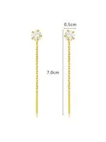 ELSEDES 1 Pair Fashionable Minimalist S925 Sterling Silver Inlaid Sparkling Star Gemstone Earrings, Highlighting Stylish Charm, Quality Jewelry, Suitable For Women's Daily And Party Outfits - Gold - View 3