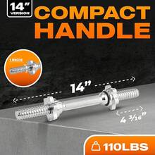 Mangos Roscados Para Mancuernas De 14/16/18/24 Pulgadas, De Cromo/Goma, Apto Para Placas De 1 Pulgada O 1.15 Pulgadas, 4 Collares De Bloqueo De Estrellas Con Adornos De Goma - 14 pulgadas - Ver 5