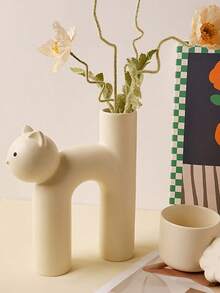 1 قطعة إناء زهور سيراميك أنيق بشكل قطة، إناء زخرفي للغرفة، الرف، طاولة الطعام، زخرفة راتنجية، هدية عيد الميلاد، ديكور الغرفة