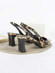 Women's Sexy Leopard Print High Heel Pumps, Thick Heel Dress Shoes, Slip-On Pointed Toe Sandals,Kitten Heels