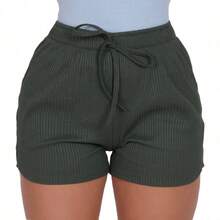 Plain Ribbed Shorts – Versatile Look - Gris - Voir 2