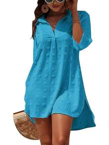 Women's Swimsuit Cover - Ups White Chiffon Bikini Swimwear Beach Dress Outfits Summer 6HQS - 孔雀藍 - 查看 12