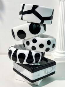 1 件经典性感女士黑白树脂手链，小众撞色设计，时尚百搭 - 多色B - 查看 9