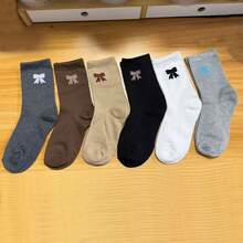 3/5 Paar Damen süße Schleife Lässig Crew Knöchelsocken, Farben zufällig, geeignet für den täglichen Gebrauch